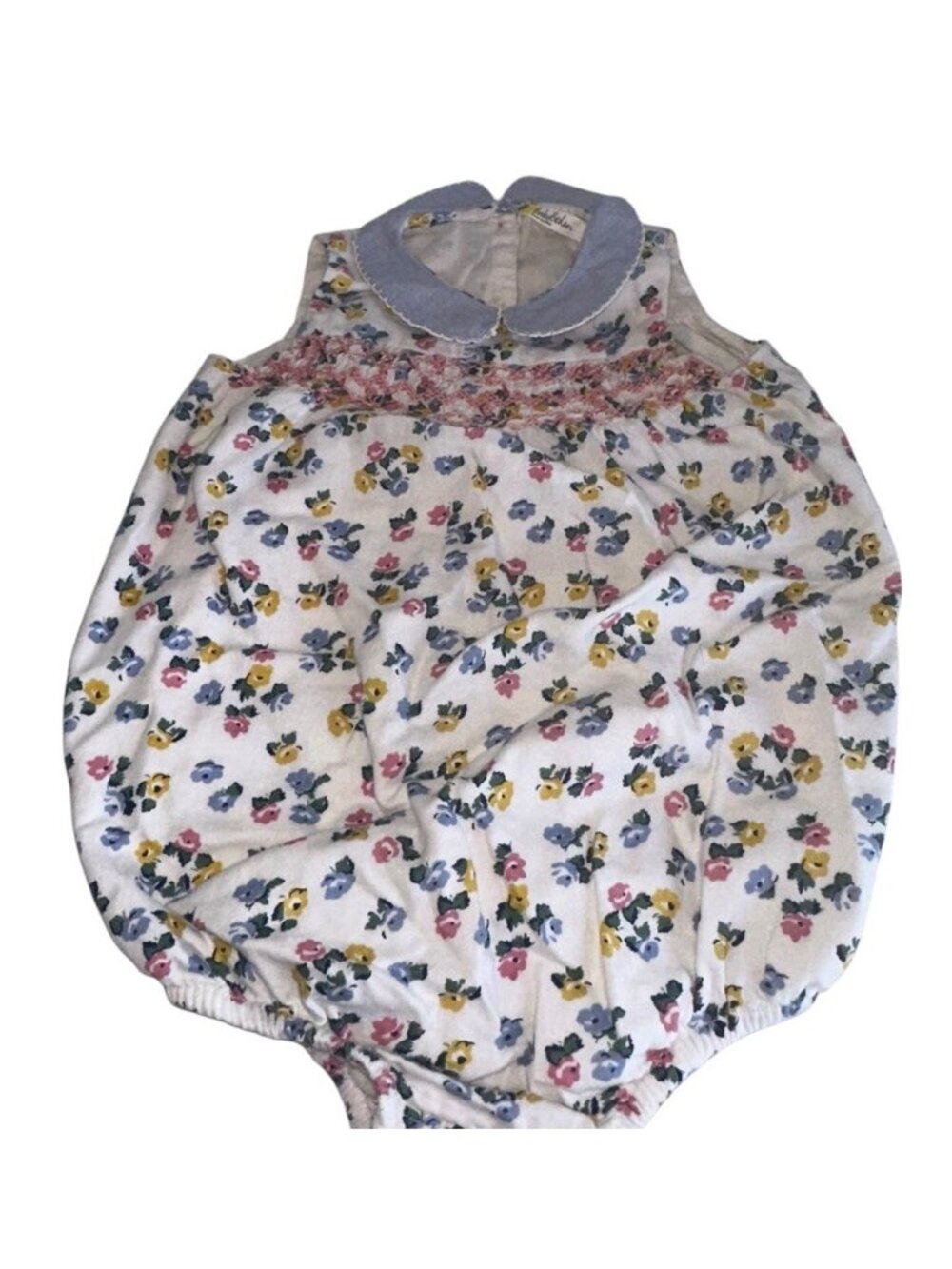 Baby Boden Infant Girls Sleeveless Smocked Bubble Romper  Sz 18-24M White Floral